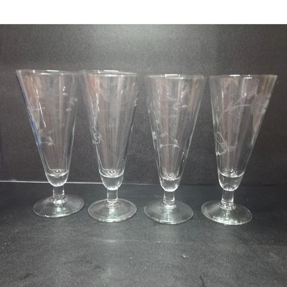 Princess‎ House Heritage Pilsner Glasses, Set of 4, Vintage Footed Glassware